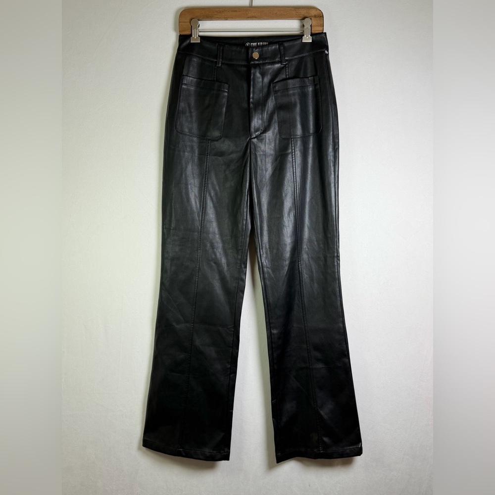 THE KRIPT Women’s Black Faux Leather Straight Leg Pants Y2K Moto Minimalist Sz M - Picture 2 of 10